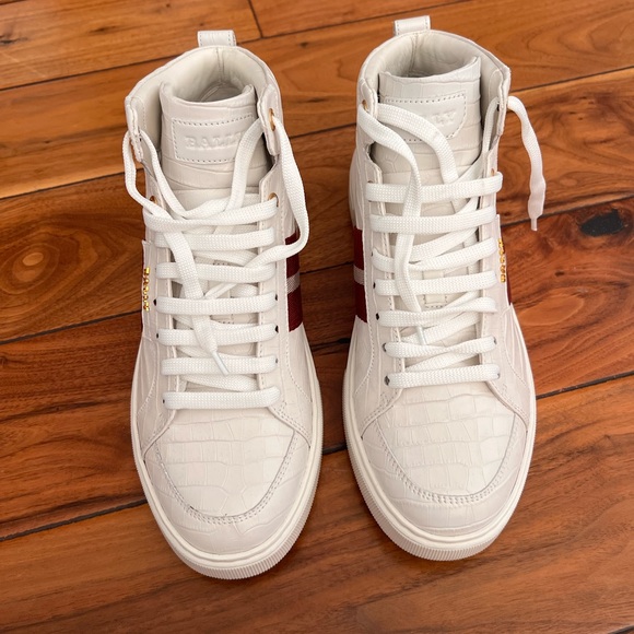 Bally White and Burgundy High-Top Sneakers - Picture 2 of 7